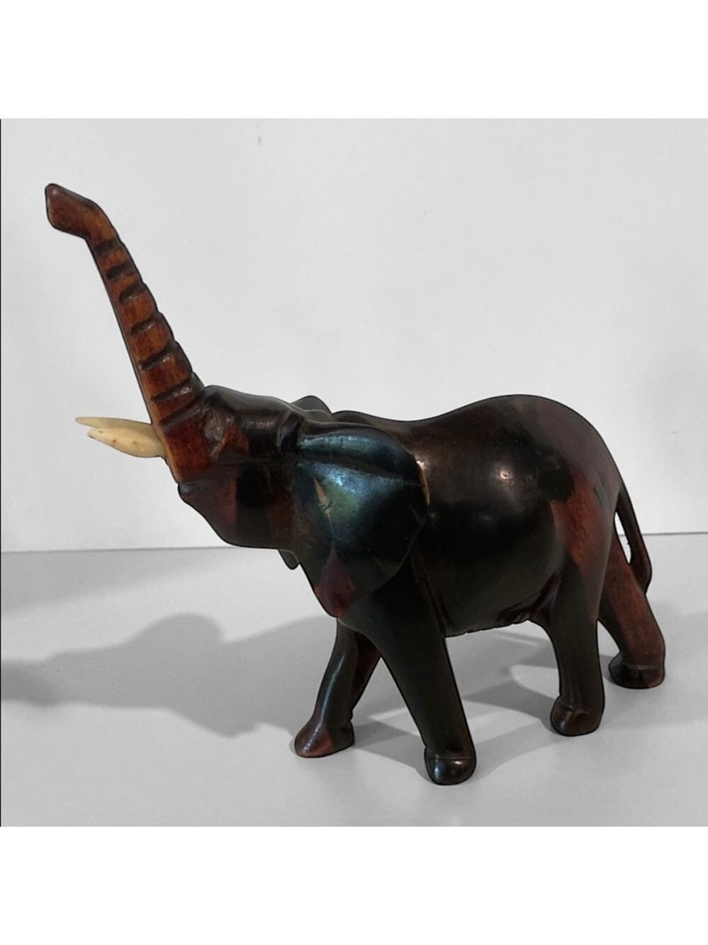 Handcrafted Wooden African Elephant Figurine 6'  Black and Brown